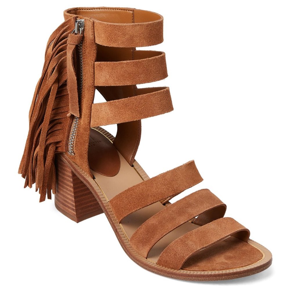TAN COLLIN FRINGE SUEDE SANDALS